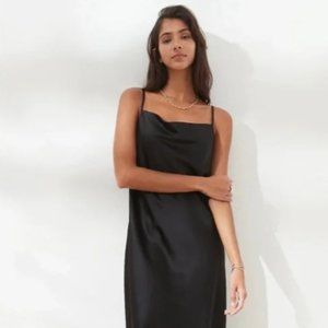 Black cowl neck midi slip dress